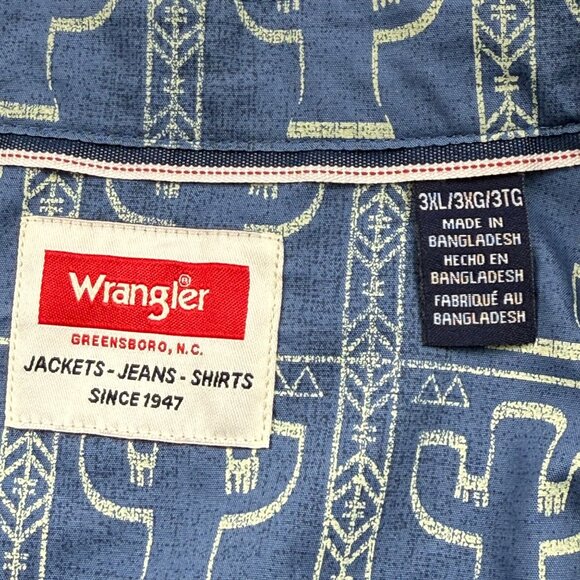 Wrangler Men's Cowboy Short Sleeve Button-up Cactus Print Blue Shirt Size 3XL NW - Picture 7 of 10